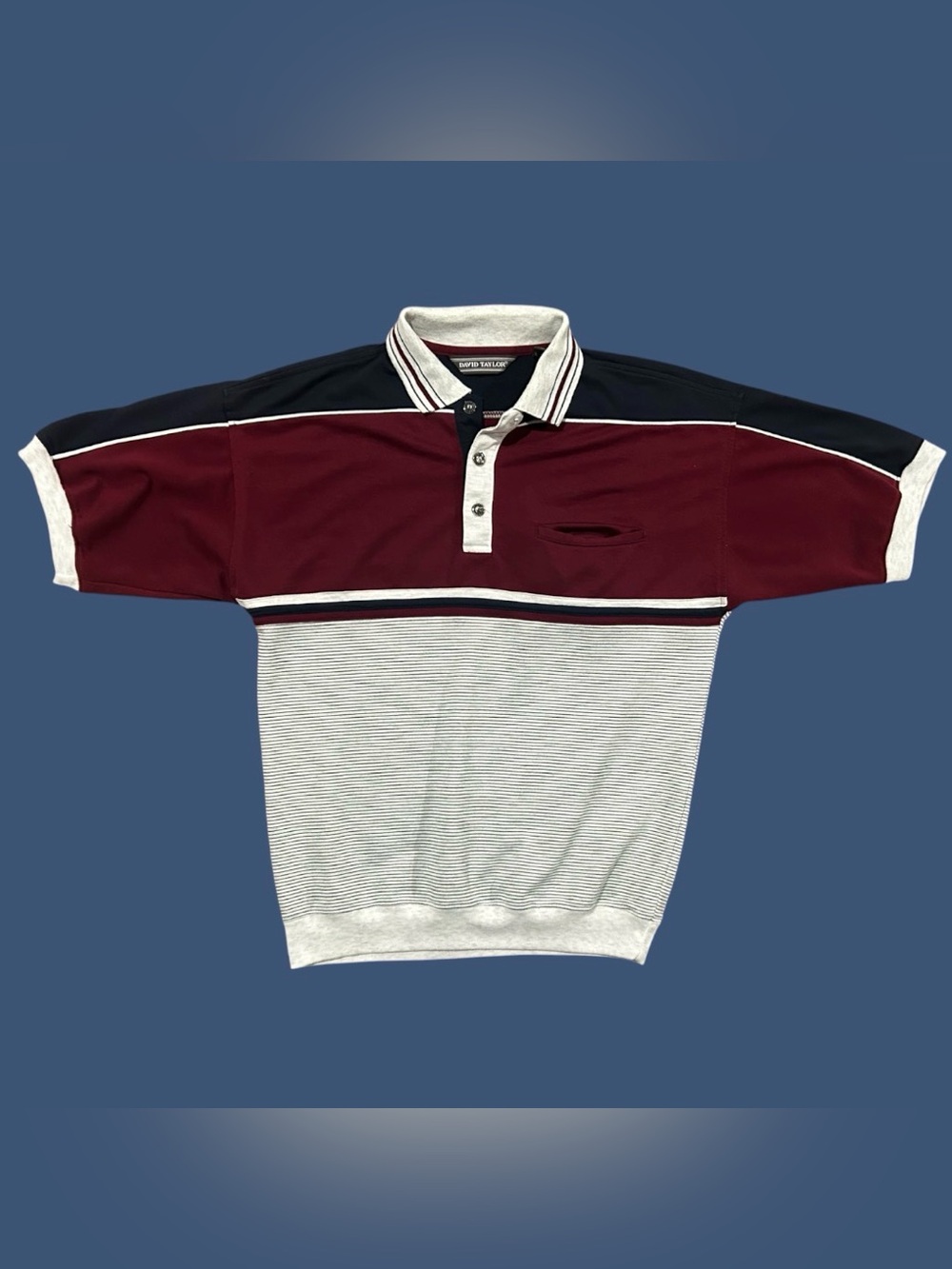 Vintage 90s Grandpa Knit Colorblock Striped Polo Shirt — Medium